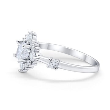 Art Deco Wedding Ring Round Simulated Cubic Zirconia 925 Sterling Silver